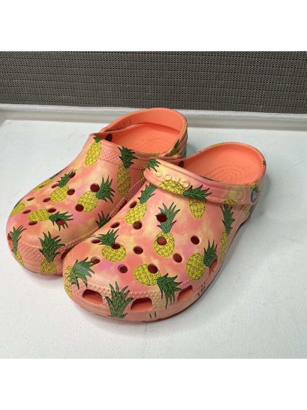 Pineapple Print Crocs Classic Clogs Orange & Yellow Womens Size 11 Mens Size 9